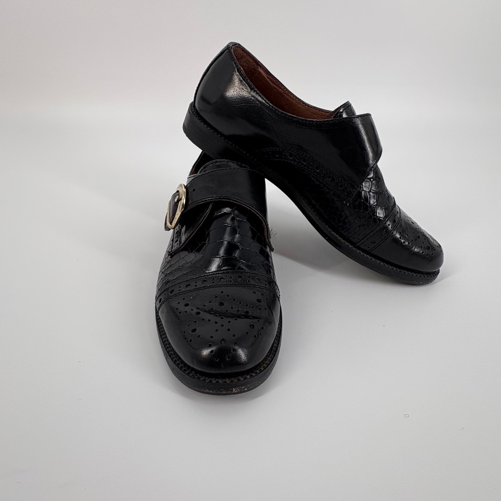 Russell & Bromley Black Leather Brogue Monk Strap Shoes - Women's